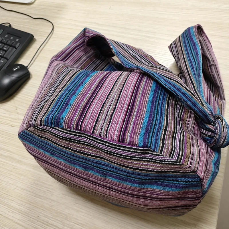 Vintage Bohemian Chic Canvas Shoulder Bag Ethnic Style Large Capacity Handbag Soft Tote Bag Casual Crossbody Bag Female Daily