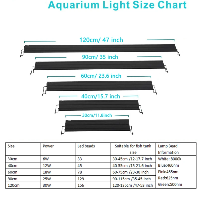 Imagem -06 - Conduziu a Luz do Aquário com Temporizador à Prova Impermeável Água Clipe Tanque de Peixes Lâmpada Luz Aquários Iluminação Decoração Iluminação Plantada 60105cm