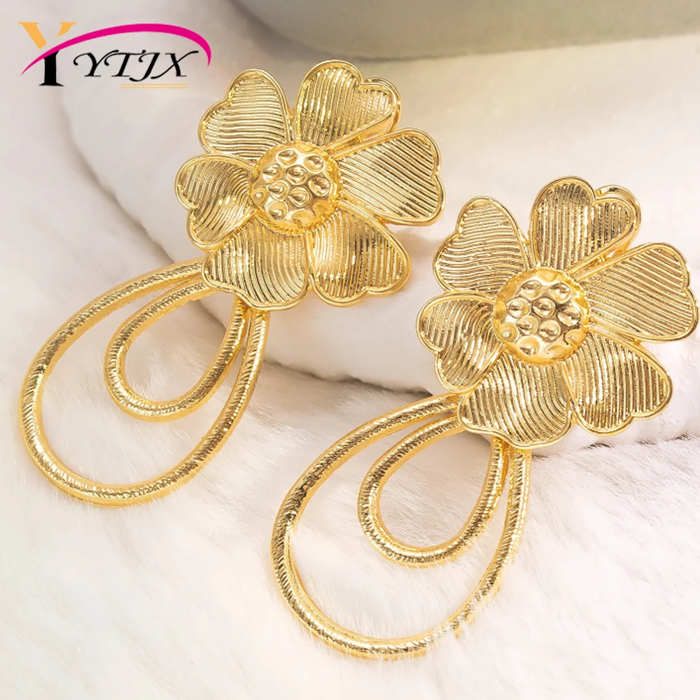 

YTJX Vintage Gold Color Flower Drop Earrings For Women Fashion Statement Party Jewelry Exaggerated Big Earring 2025 New