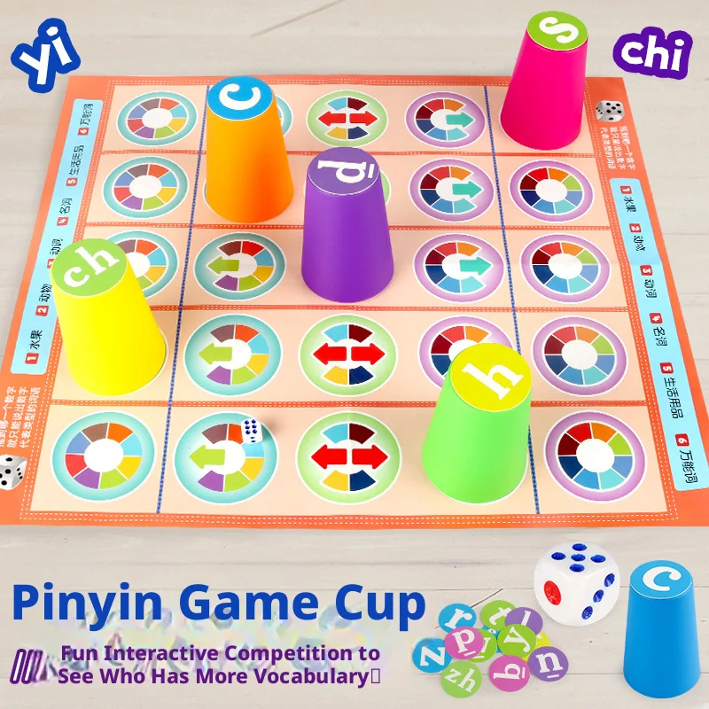 Kids Chinese Pinyin Matching Board Game Color Stacking Cups Toy Early Education Parent‑Child Interactive Spelling Game Toy gift
