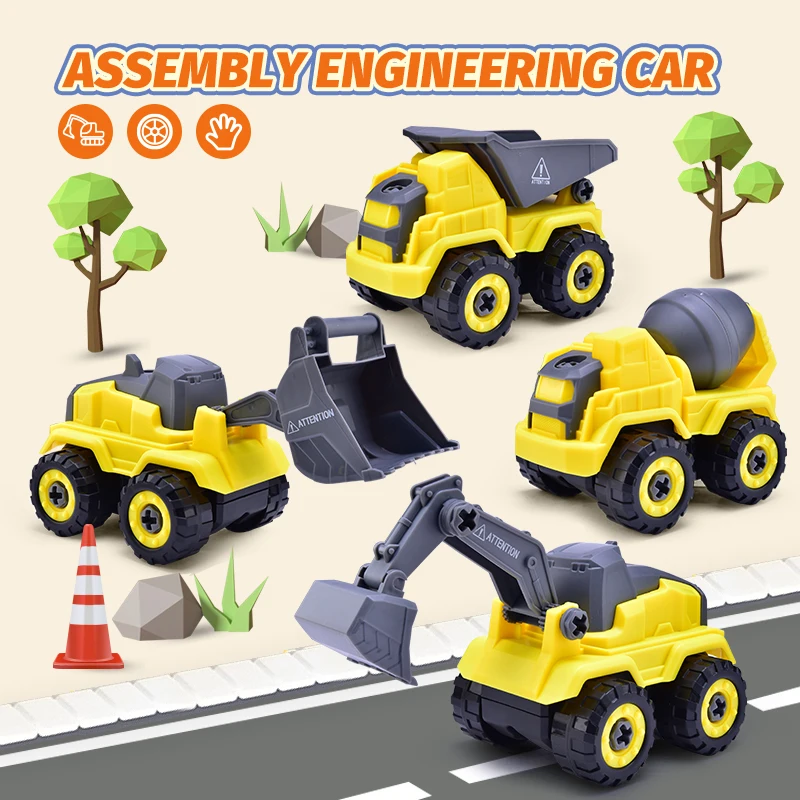 DIY Screw removal engineering car Excavator bulldozer transport car children\'s creative tools educational model toy gift