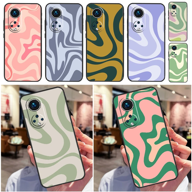 Liquid Swirl Abstract Beige Sage Green Case For Huawei P30 Lite P40 P20 P50 Mate 50 Pro P Smart Nova 5T Honor X8 X9 50 70 Cover