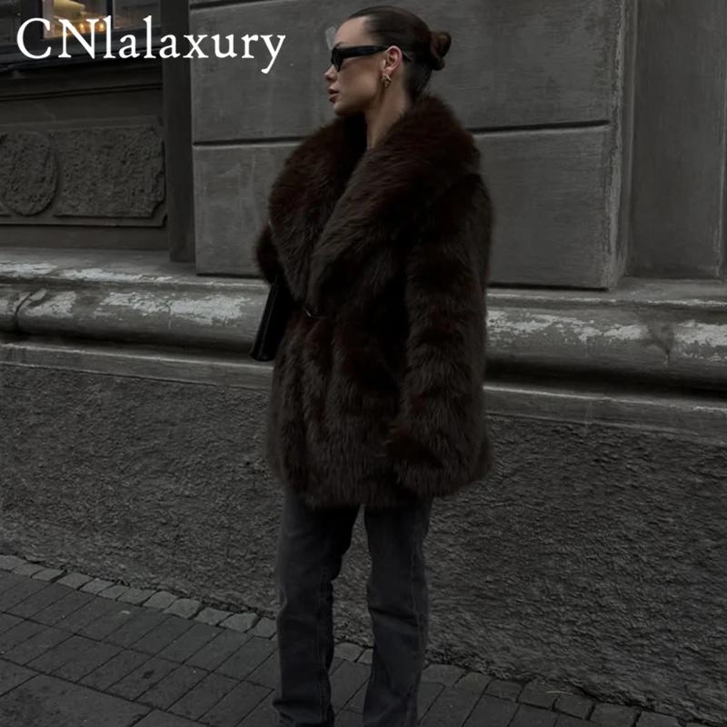 2026 зимнее пальто женское коричневое пальто из искусственного меха с поясом женская длинная куртка из лисьего меха шикарное модное меховое пальто для девочек меховое пальто женское