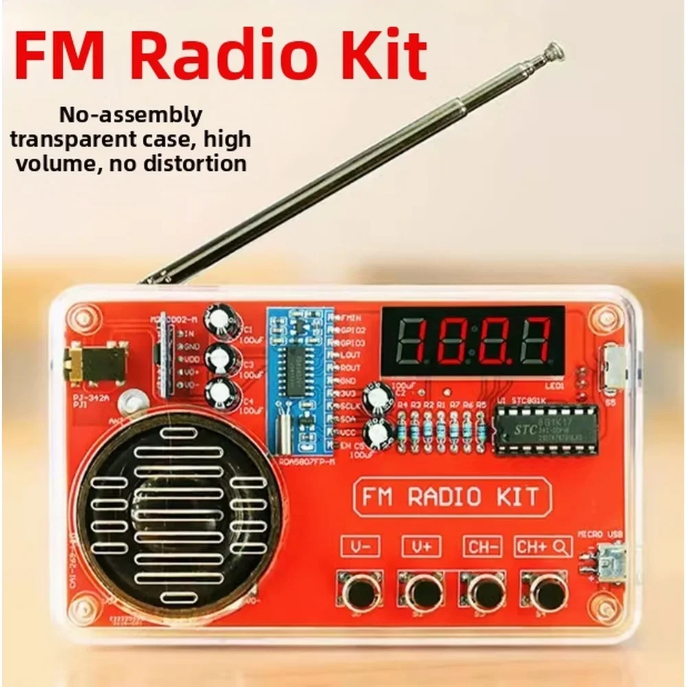 

1set DIY FM Radio Kit With Digital Display Transparent Case 3W Speaker And 8002D Audio Chip For FM Radio Soldering Practice