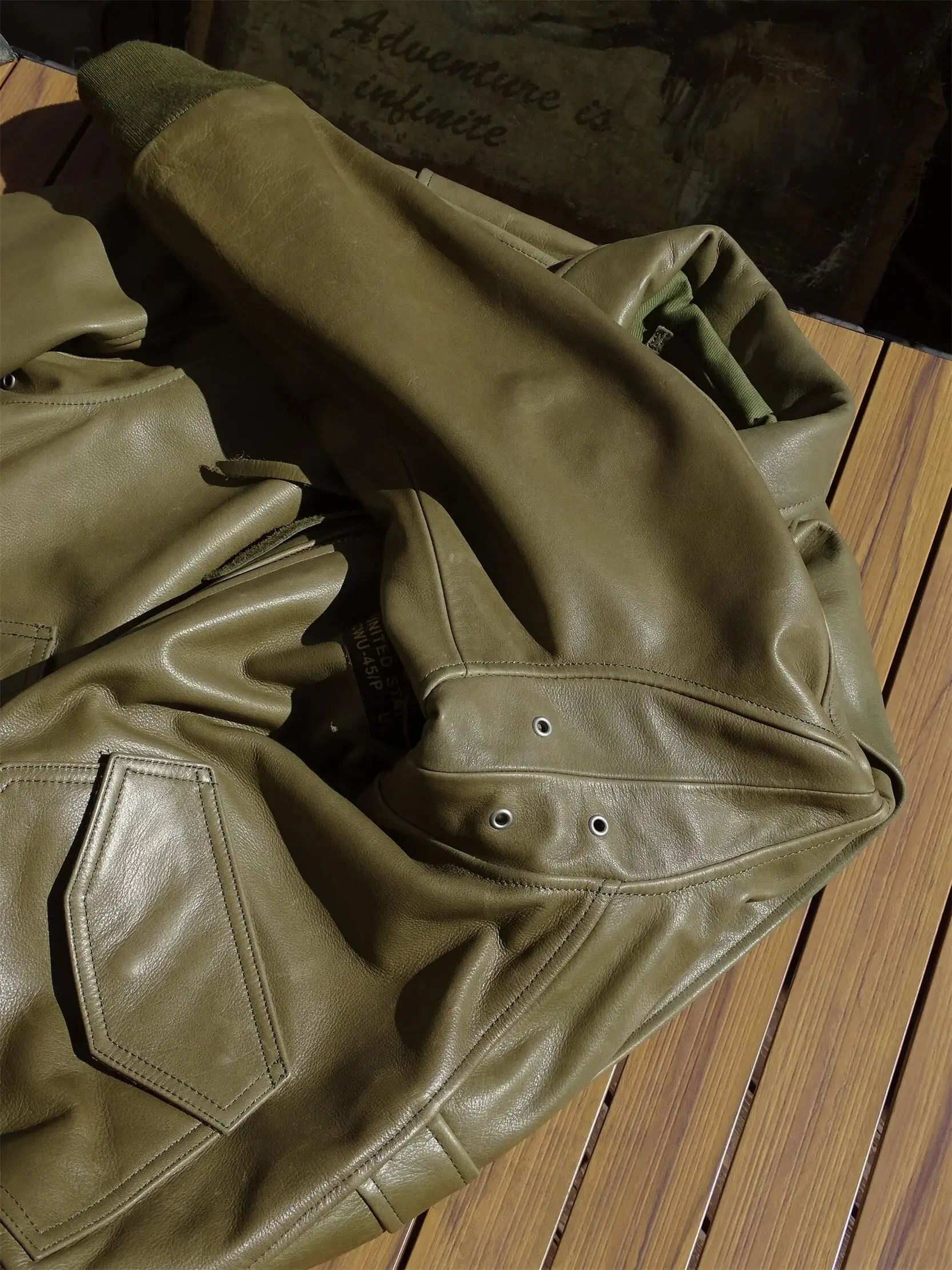 الرجال الأمريكيين جلد البقر الحقيقي معطف جلد طبيعي حقيقي سترة قصيرة عادية النمط العسكري الأخضر ربيع الخريف القماش الذكور