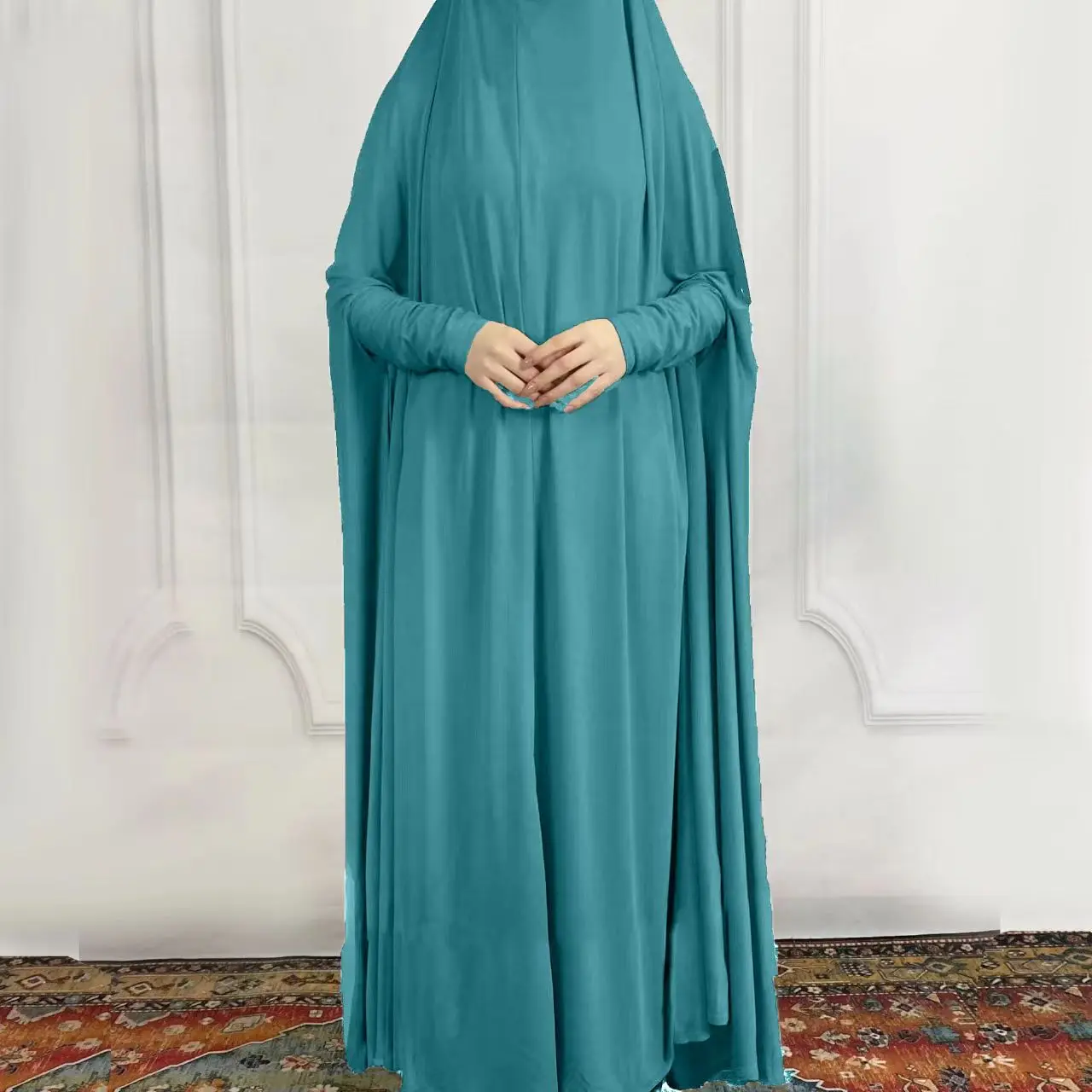 Abito da donna taglie forti alla moda in lino con cristalli, vestibilità ampia, tinta unita, gonna lunga, comodo, casual, stile vintage, con foulard coordinato.