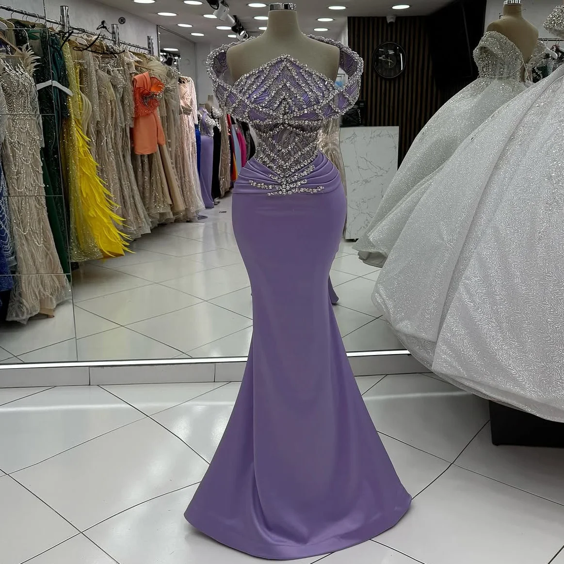 

Sweetheart Neckline One-shoulder Evening Mermaid Gowns rhinestone embellished cocktail dresses long ball gown formal occasions