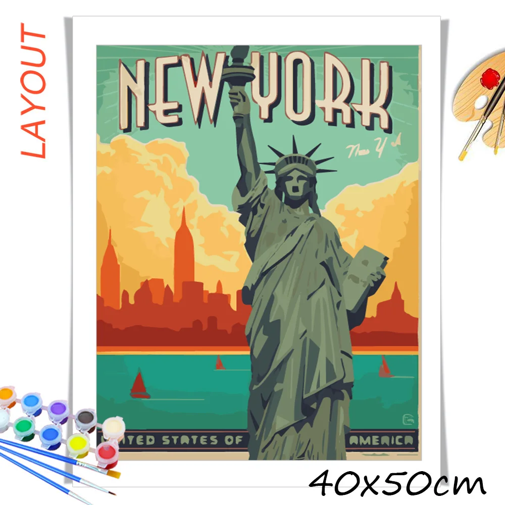 AZQSD Diy Coloring Picture By Numbers City New York Unique Gift For Children Painting By Numbers Landscape Home Decoration