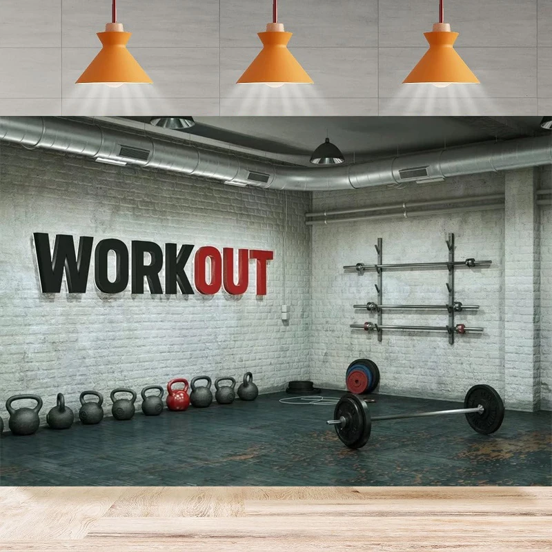 Photography Backdrop Workout Gym Weightlifing Equipment Basement Pipe Brick Wall Background Party Backdrop Wall Banner Decor