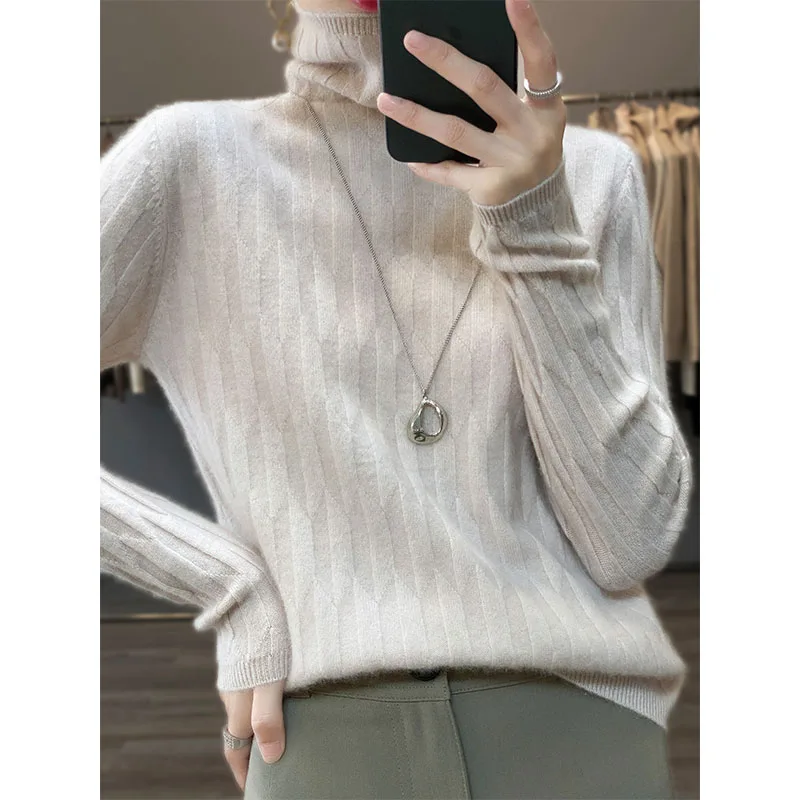 

Women's Fashion 100% Wool Cashmere Sweaters and Pullovers Women Autumn Winter Turtleneck Solid Soft Shirt Female Basic Jumper