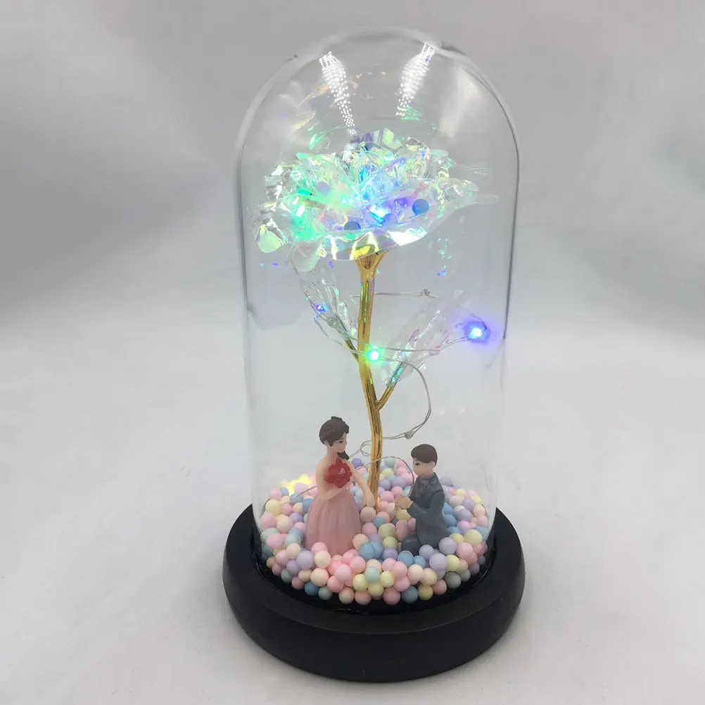 

Colorful Rose Lamp Glass Dome with LED Light for Home Decor Table Decoration Romantic Gift Idea Operated 3 Aaa