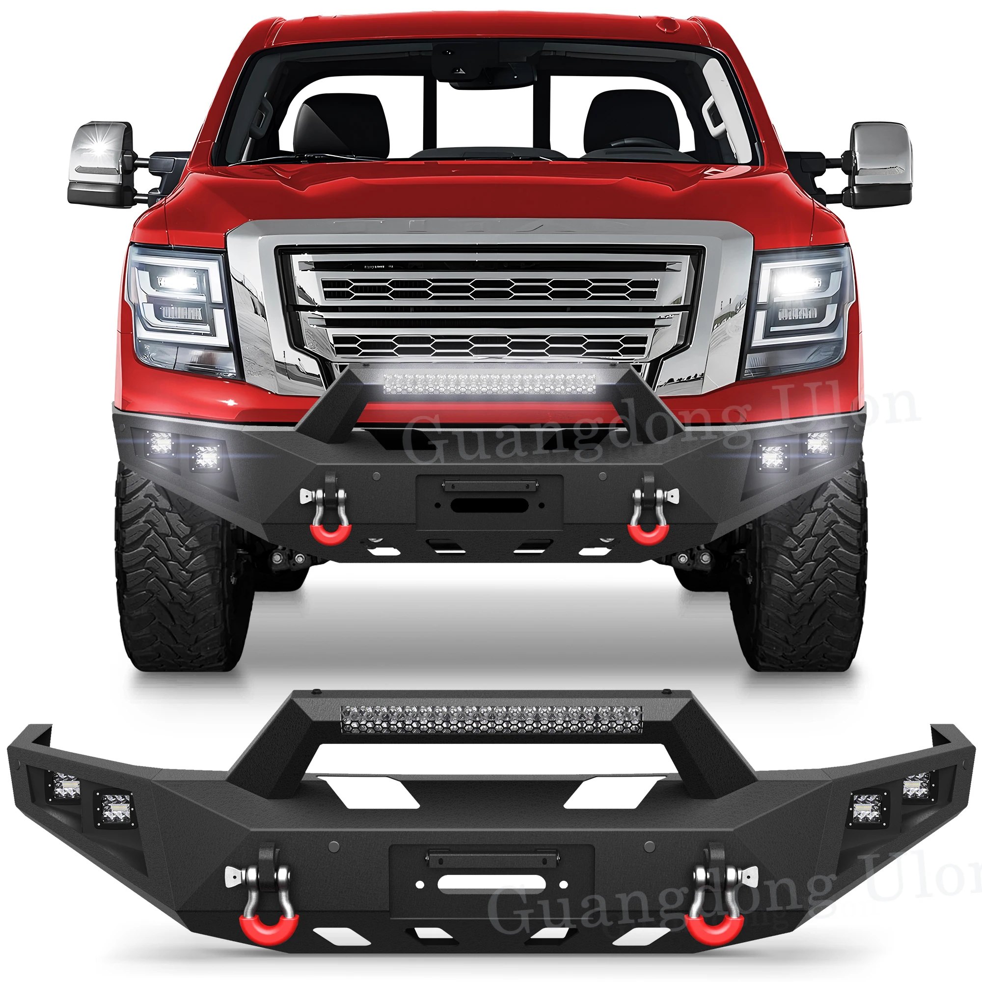 Front Bumper Compatible with NissanTitan 2016-2024, Textured Black Bumper, with Winch Plate, 144W LED Lights and D-rings