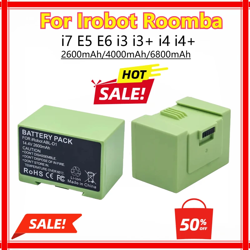 14.4V 2600-6800mAh Battery Replacement for IRobot Roomba E and I Series I7+ E5 7150 7550 I3 3150 I3+ 3550 I4 4150 I4+ 4624864 I7