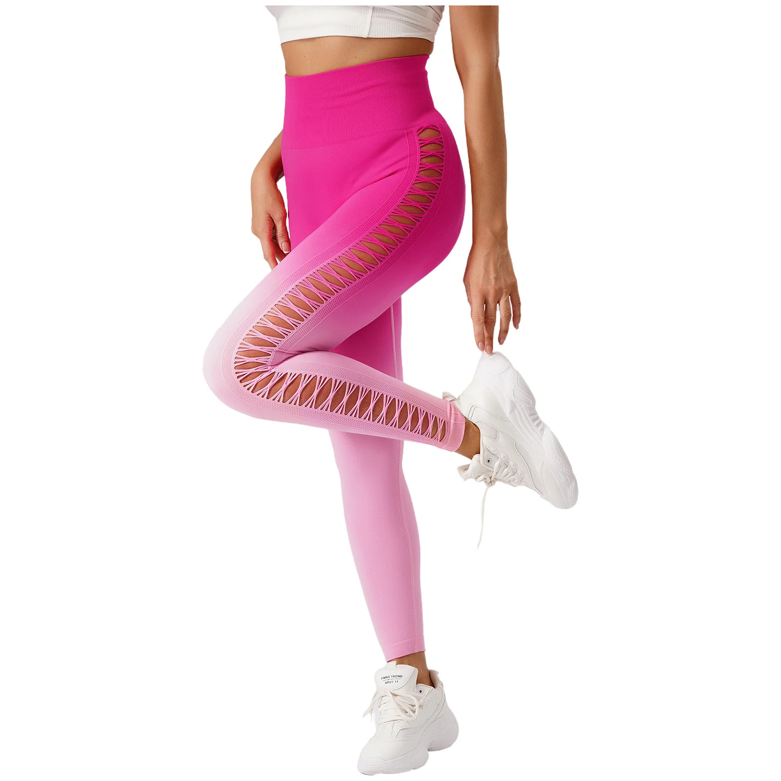 النساء عالية الخصر الجانب جوفاء التدريجي تصميم اليوغا بيلاتيس الرياضة طماق تشغيل اللياقة البدنية الورك الغنيمة رفع ضيق الرياضة اليوغا السراويل