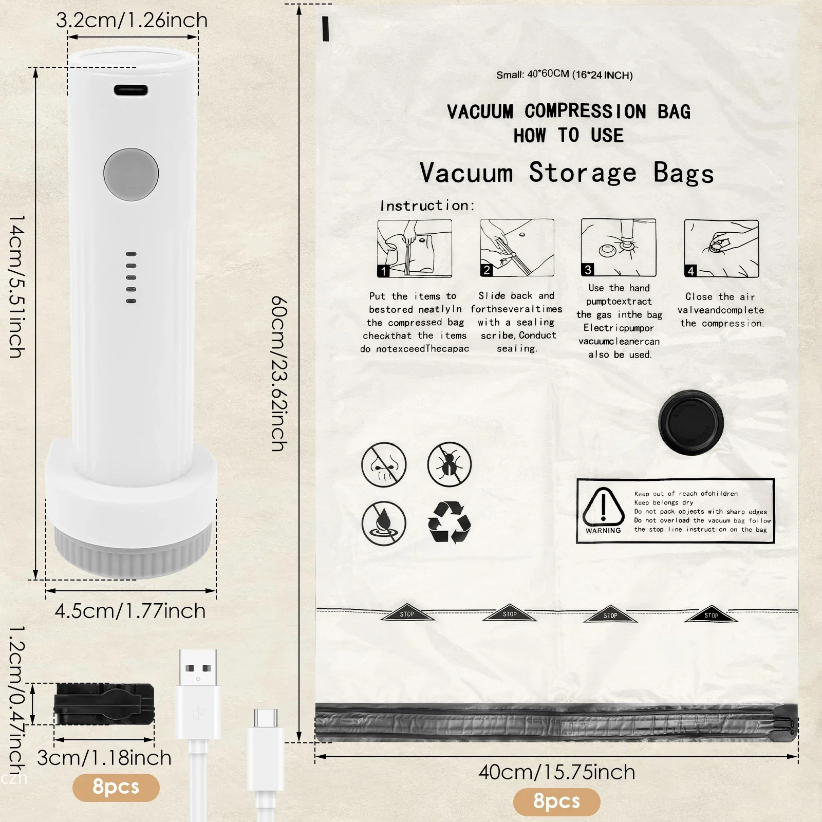 8Pcs Vacuum Storage Bags with USB Electric Pump Rapid Compression Seal Bag Quilts Blankets Clothes Travel Luggage Storage gallery 5
