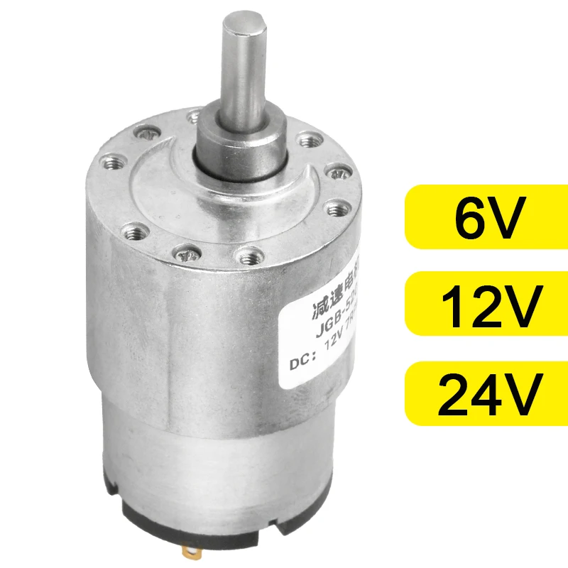Moteur à engrenages à courant continu 6V/12V/24V 7 tr/min-960 tr/min Réversible Réducteur électrique Moteur à engrenages Couple élevé Tous les JGB37-520 de boîte de vitesses en métal