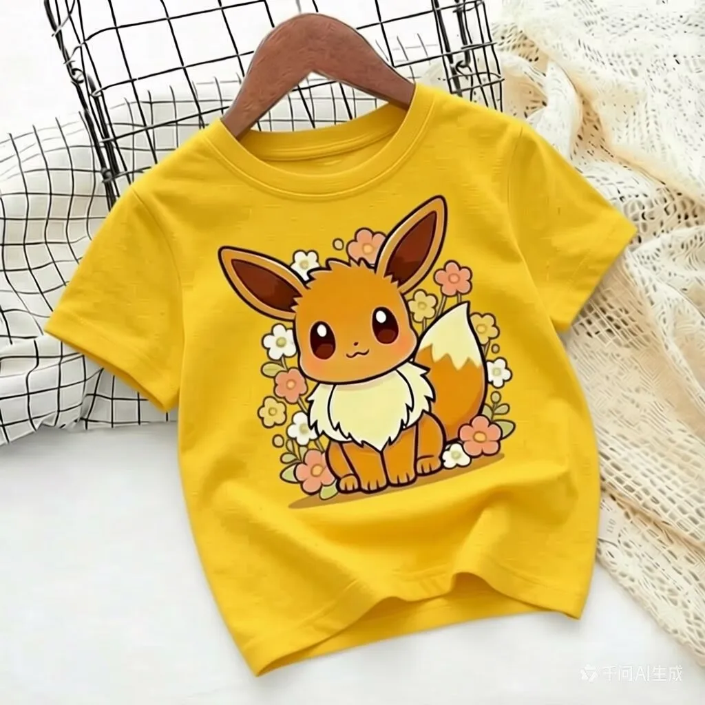 Kinder-T-Shirt aus Reiner Baumwolle mit Pokémon Jigglypuff Design, Geeignet für Sommer 2026, Locker Sitzender Oberteil für Mädchen, Y2K-Stil – Detail 4