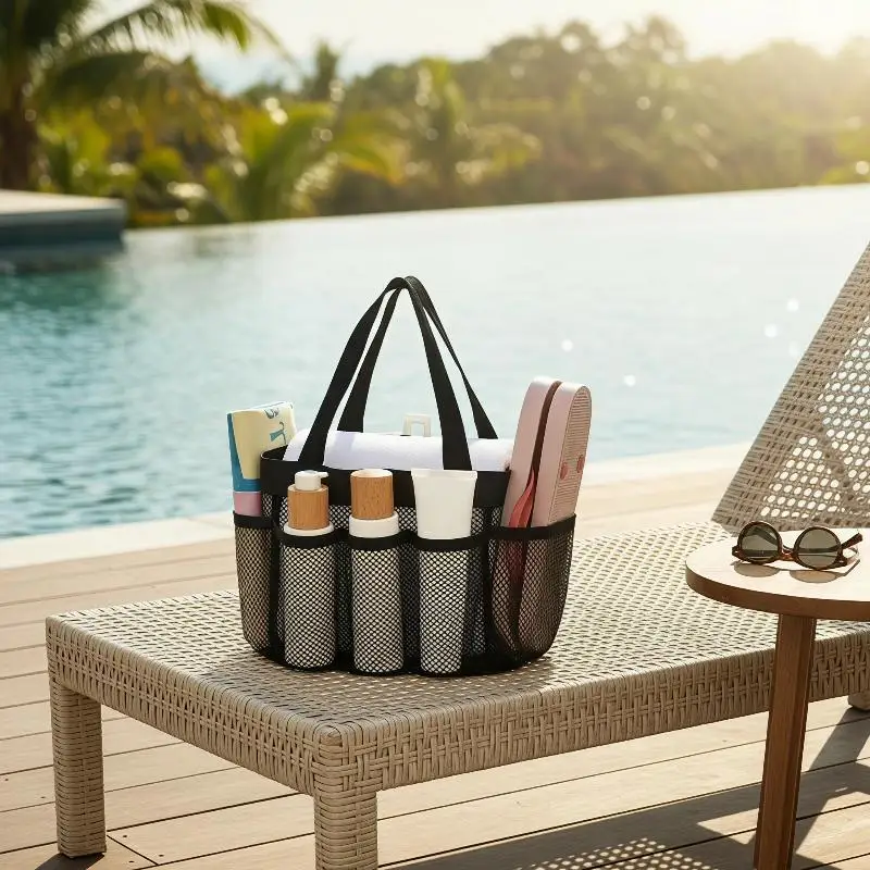 1Pcs Portable Shower Mesh Tote Organizer Multi Pocket Waterproof Wash Bag for Gym Travel Bathroom Camping