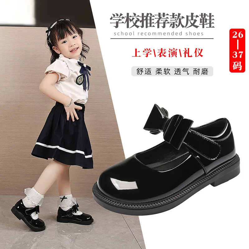 Children's School Leather Shoes Kid's Black Flats Genuine Leather Students School Shoe Primary Secondary White Dace Students