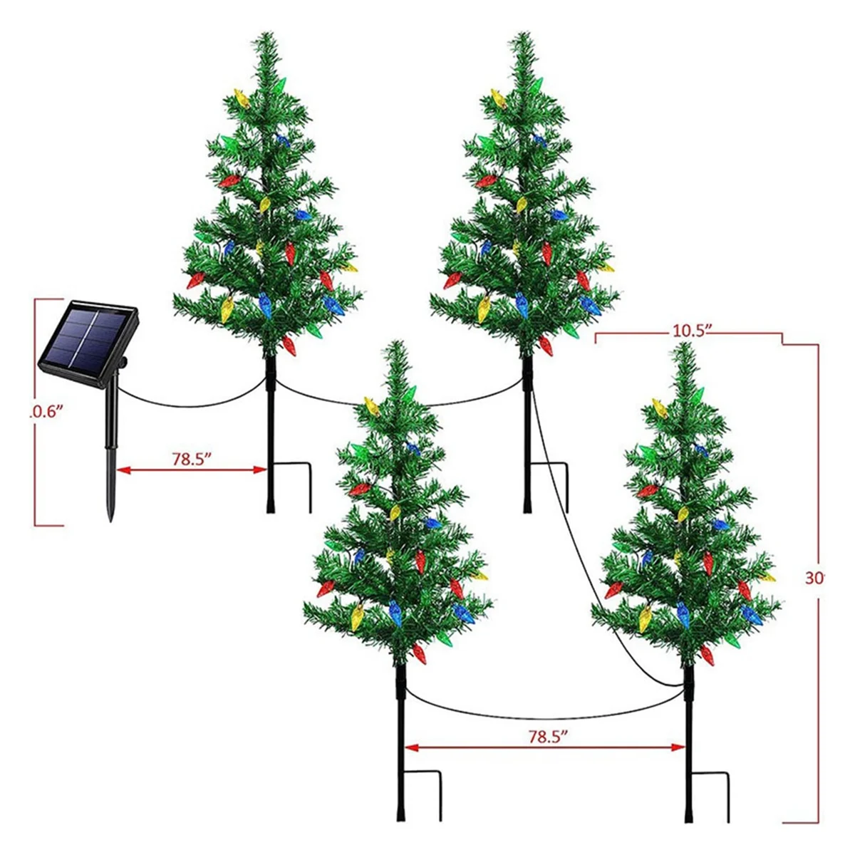 4-Pack Solar Small Christmas Tree Lights Lantern Mini Xmas Tree with Lights for Outside Pathway Porch Yard Decorations