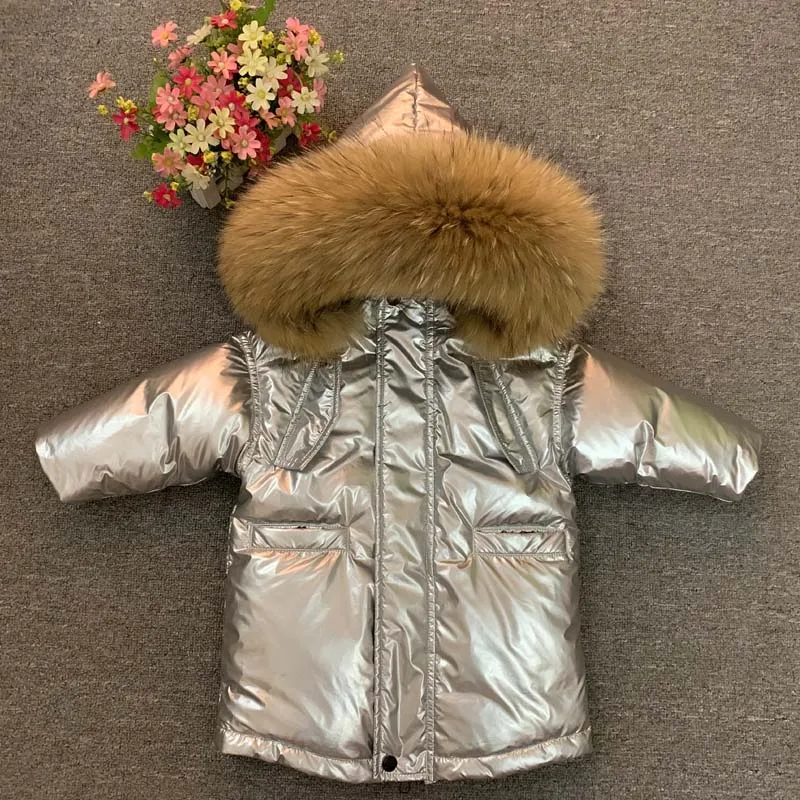 Russian Winter New 90% White Duck Down Jacket Big Real Fur Collar Thicker Outfit Children Hooded Parka Kids Down Coat 2-10Y Z952