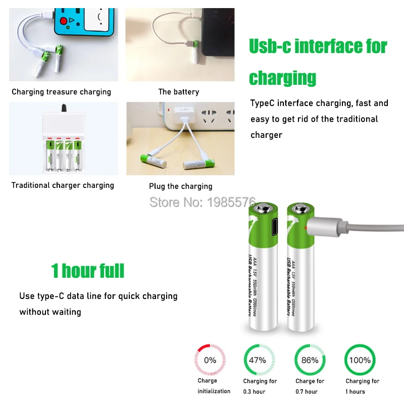 بطارية USB قابلة لإعادة الشحن ، 1.5 فولت ، 550 مللي واط/ساعة ، ليثيوم بوليمر ، شحن سريع بواسطة كابل Micro USB