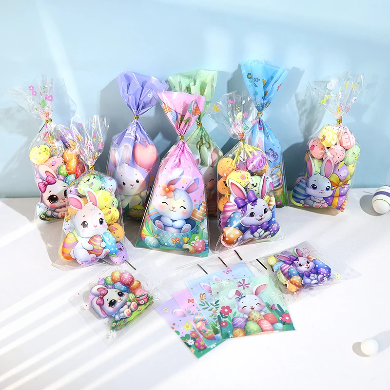 50/100pcs Happy Easter Candy Cookies Bags Bunny Eggs Gift Packaging Plastic Bag For Kids Birthday Party Supply Easter Decoration