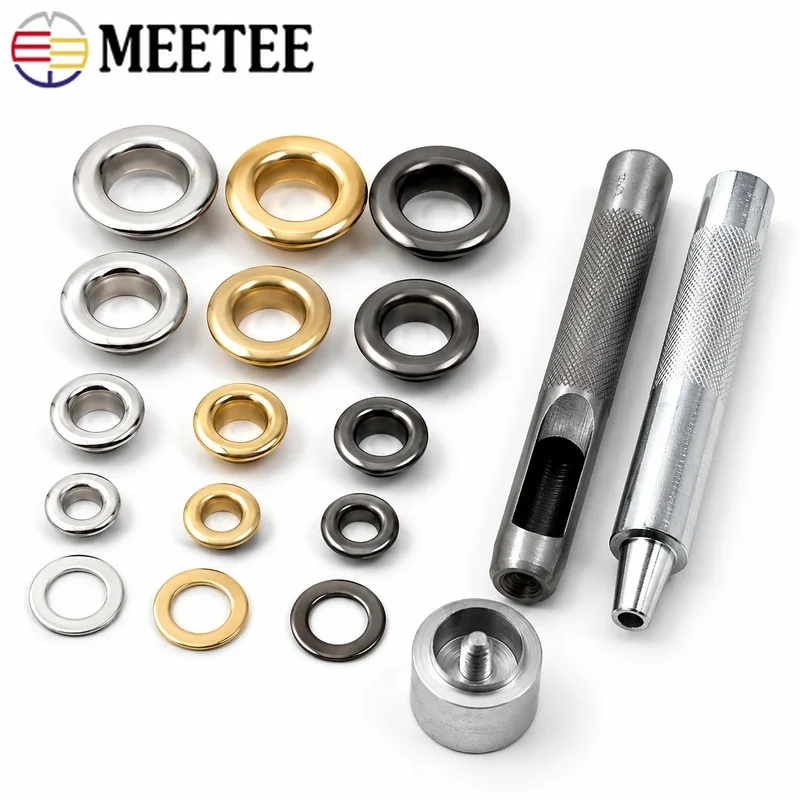 100Sets Meetee 4/5/8/10/12mm Metal Eyelets with Installer Die Punch Tool Set for Clothing Belt Leather Craft Grommet Repair Kit