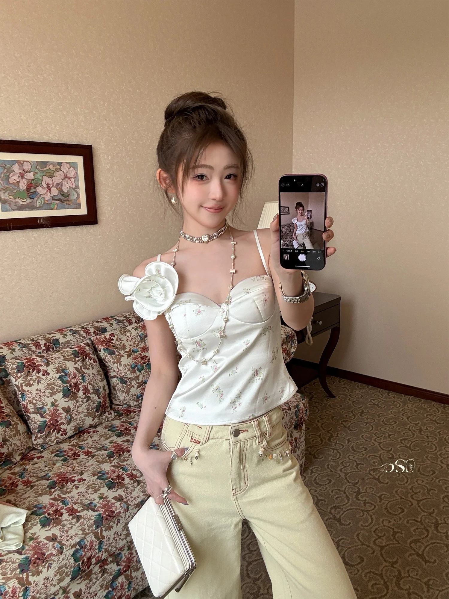 

Original Design Vintage Floral Print Strapl Tube Top Women's Crop Top Polyester Spandex Blend Summer Holiday Sle