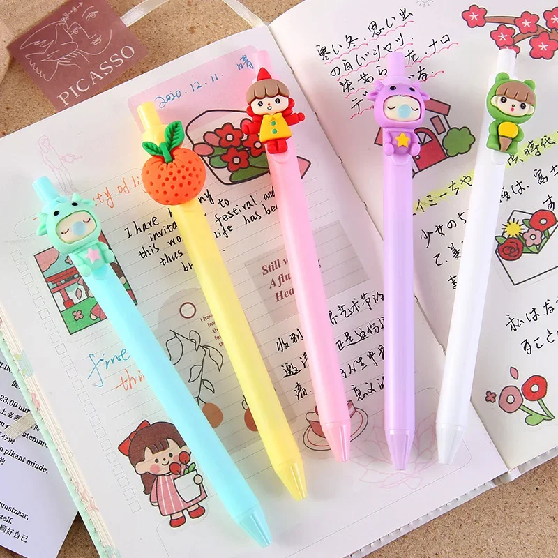 50PCS Creative Cartoon Writing Students And Girls Fruit Pattern Macaroon Pen Warhead 0.5mm Gel Pen Gel Pens