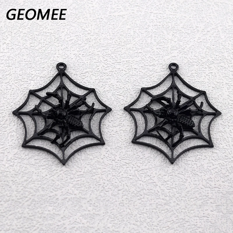 10pcs Gothic Black Spider Hollow Alloy Charms Y2k Spider Web Hallowmas Pendants For Necklace Earring DIY Jewelry Making