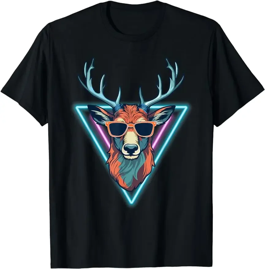 

Unisex T-shirts For Men Women Summer TeesSummer Cool Deer Fun Animal Party With Sunglasses Vintage T-shirt