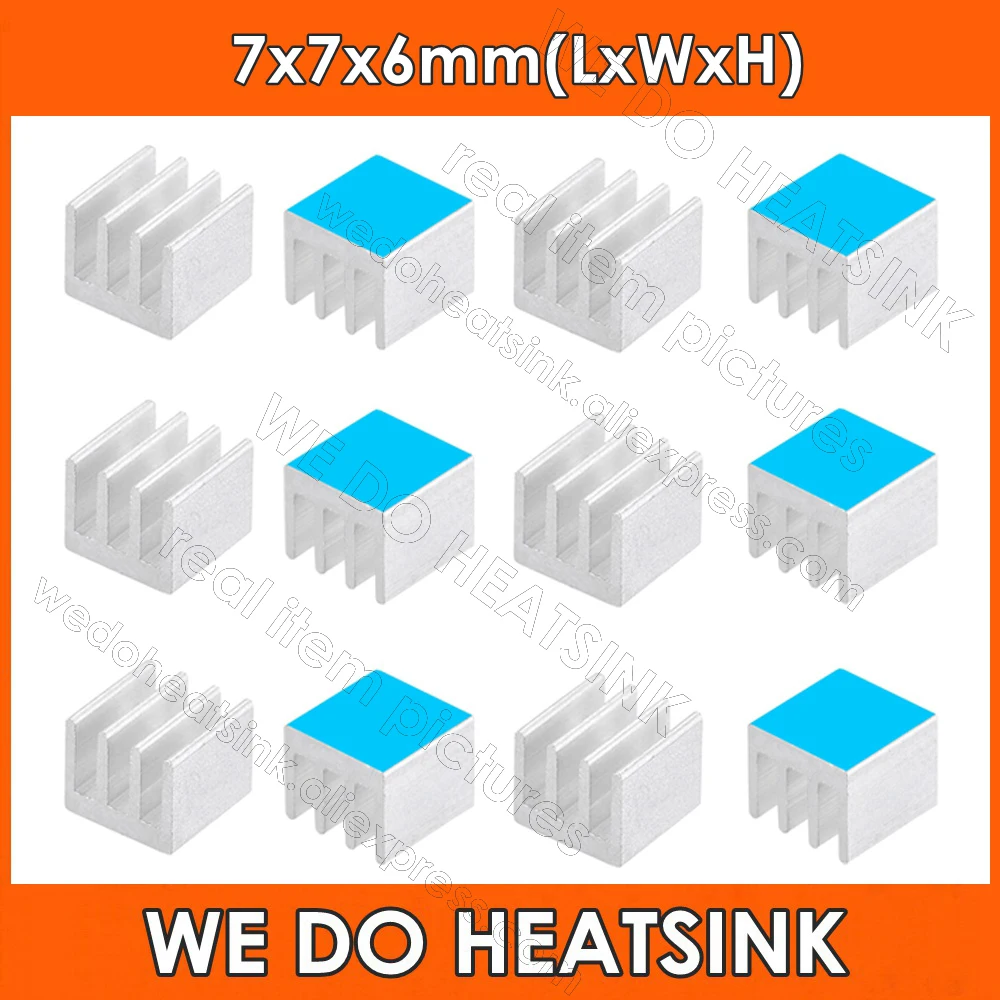 7x7x6mm Silver / Black / Blue / Gold Extruded Heat Sink Thermal Self Adhesive Aluminum Heatsink 7mmx7mmx6mm Electronics Cooler