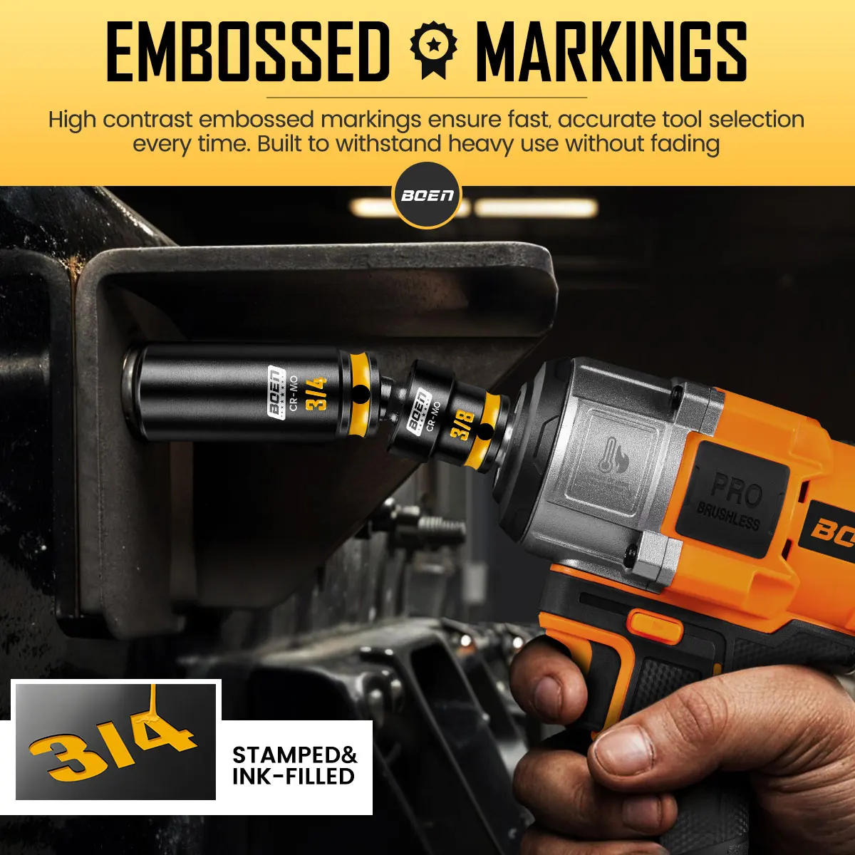 BOEN Pro 3/8" Drive Impact Socket Set, 43-Piece SAE(5/16"-3/4") & Metric(8-19mm) set