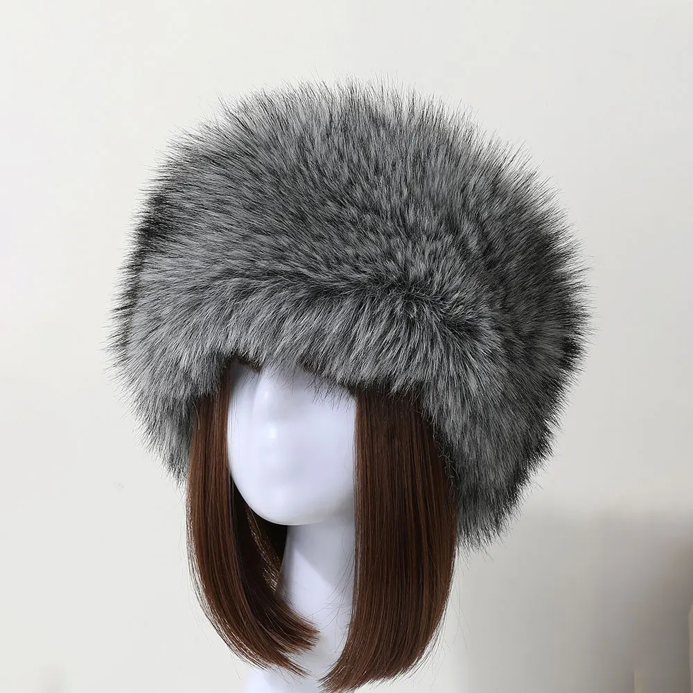 

Two-Piece Set Ear Protection Snow Ski Cap Women Solid Color Fluffy Hat With Warm Cuffs Faux Fur Soft Headband And Sleeve Covers