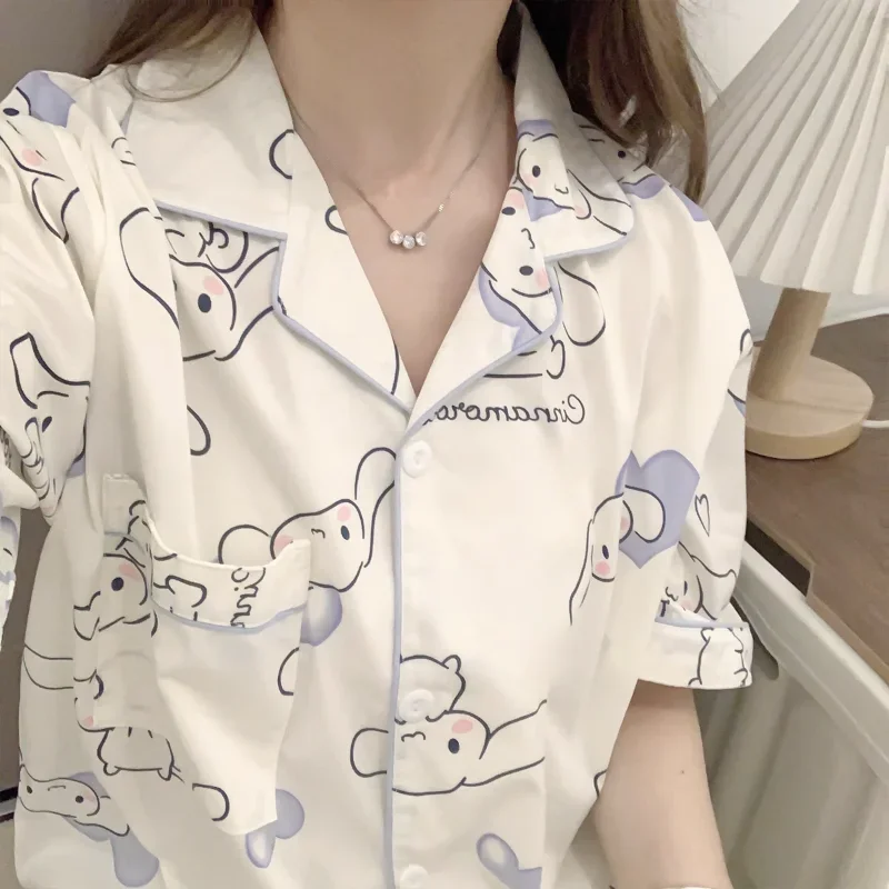 Sanrio New Cinnamoroll Babycinnamoroll Silk Pajamas Female Cartoon Casual and Comfortable Cool Breathable Home Women's Pajamas