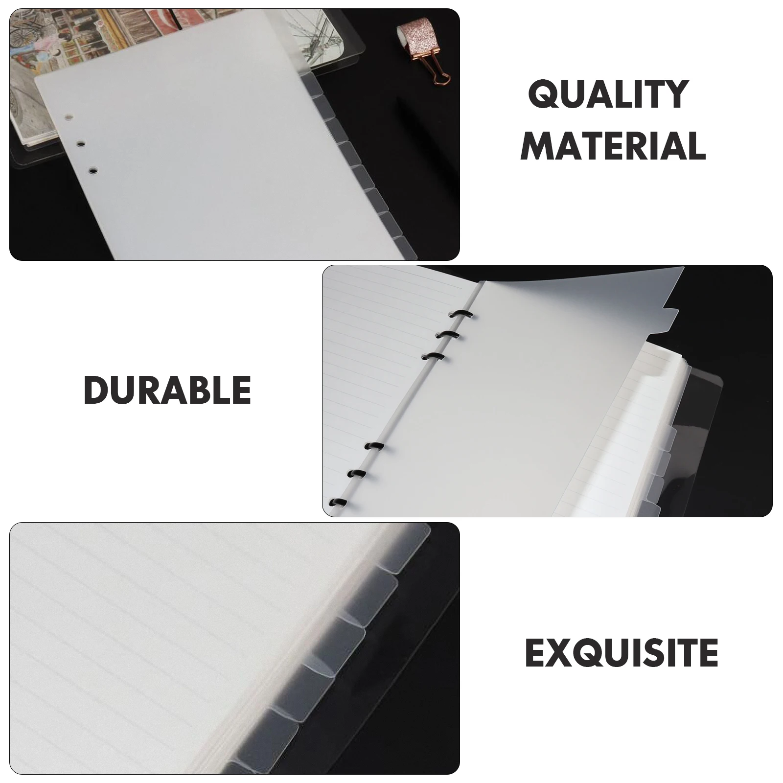 

12 Pcs Binder Separator Pages Hole Dividers Tabs Notebook Index Classified Labels Translucent Planner Files Pocket