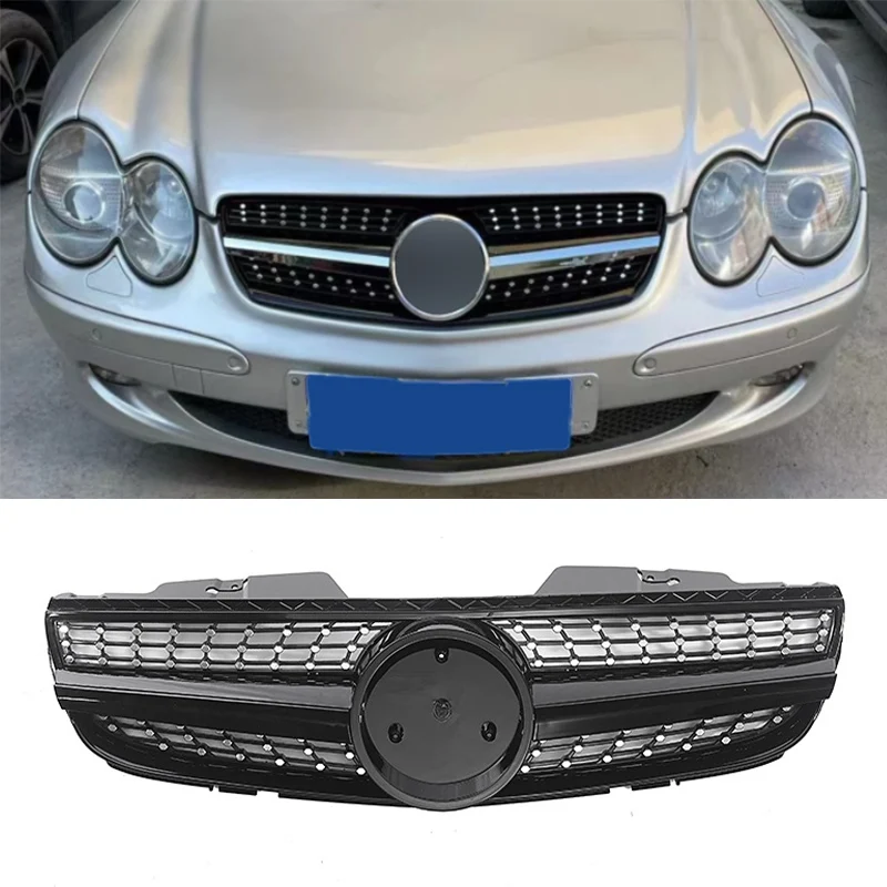 Car Front Grille Diamond Style Mesh Grill For Mercedes-Benz R230 SL-Class SL500 SL550 SL600 2007 2008 2009 ABS Grills