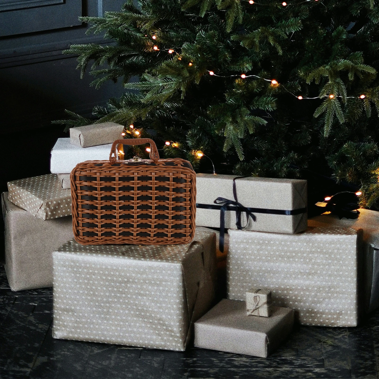 

Retro Woven Storage Basket Handwoven Suitcase Imitation Rattan Case Organizer Container Vintage Style Box Large Capacity S