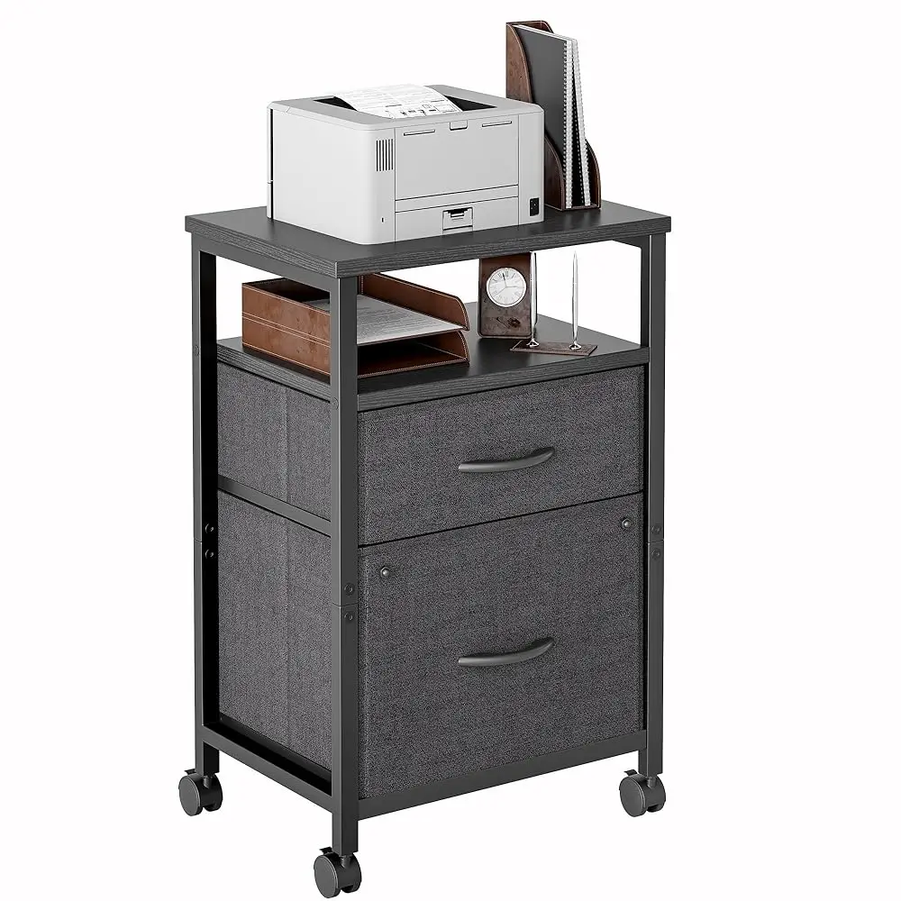 

2 Drawer Mobile File Cabinet, Rolling Printer Stand With Open Storage Shelf, Fabric Vertical Filing Cabinet Fits A4 Or Letter