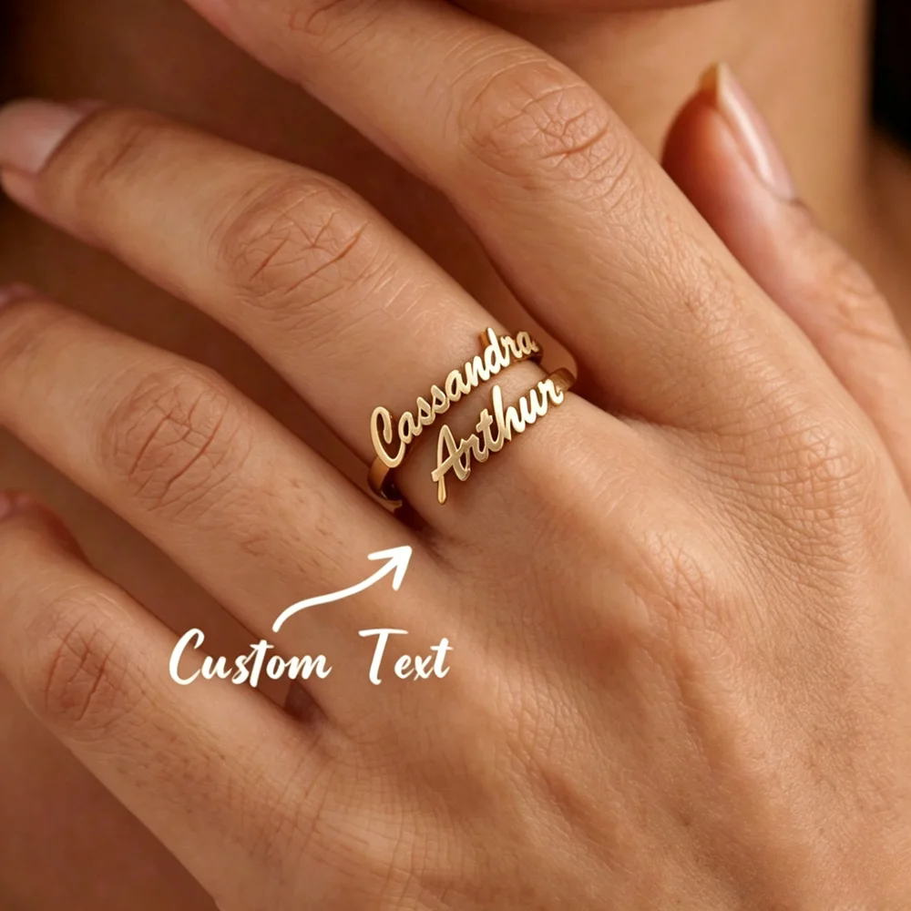 Custom Couple Double Name Rings Personalized Men Fashion Adjustable Ring Stainless Steel Jewelry for Women Valentine's Day Gifts