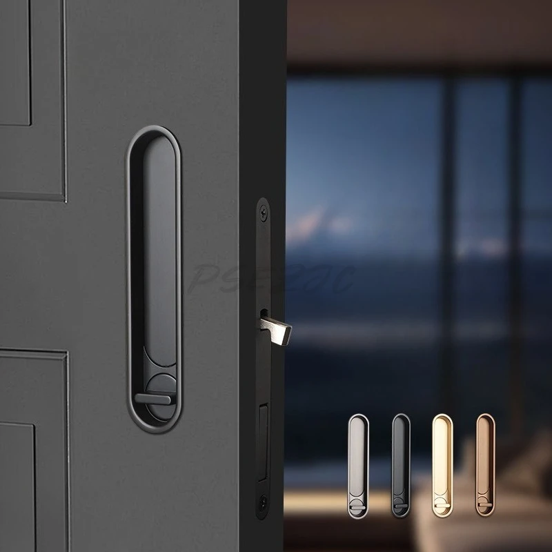 

Специальный замок для раздвижной двери из цельного дерева, черный карманный дверной замок для балкона, ванной комнаты, качели, дверной замок с крючком, замок без ключа