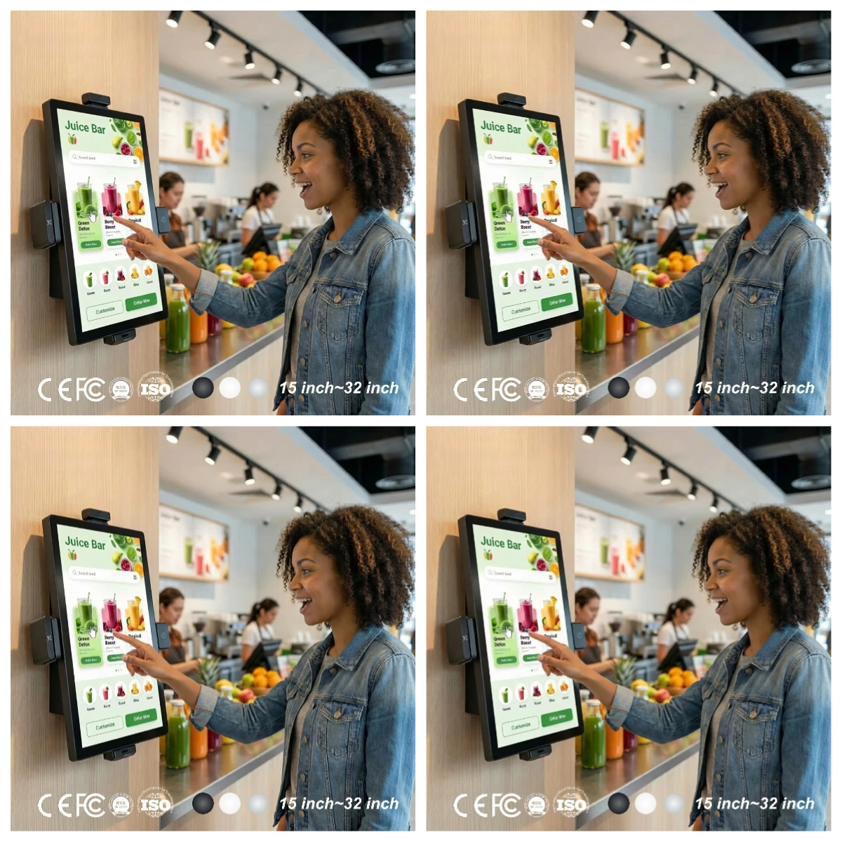 

22.04 Payment Kiosks Juice Bar Wall Mount With 4K Resolution Interactive 32 Inch
