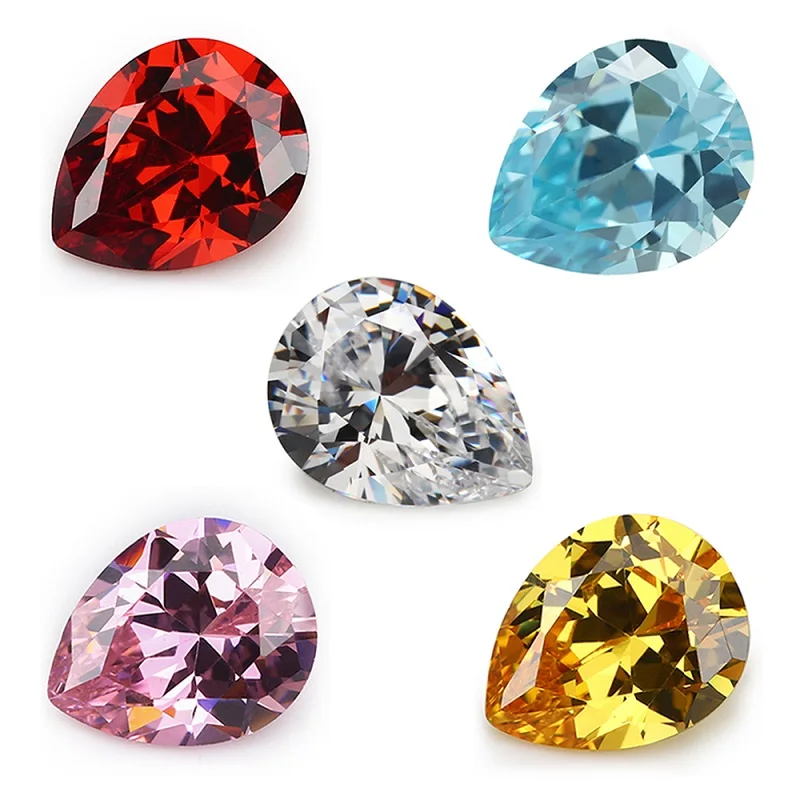 

3x5mm~10x12mm 5A Pear Cut Cubic Zirconia Synthetic Gemstone White GoldenYellow Pink Garnet SeaBlue Mix 5 Colors Loose CZ Stone