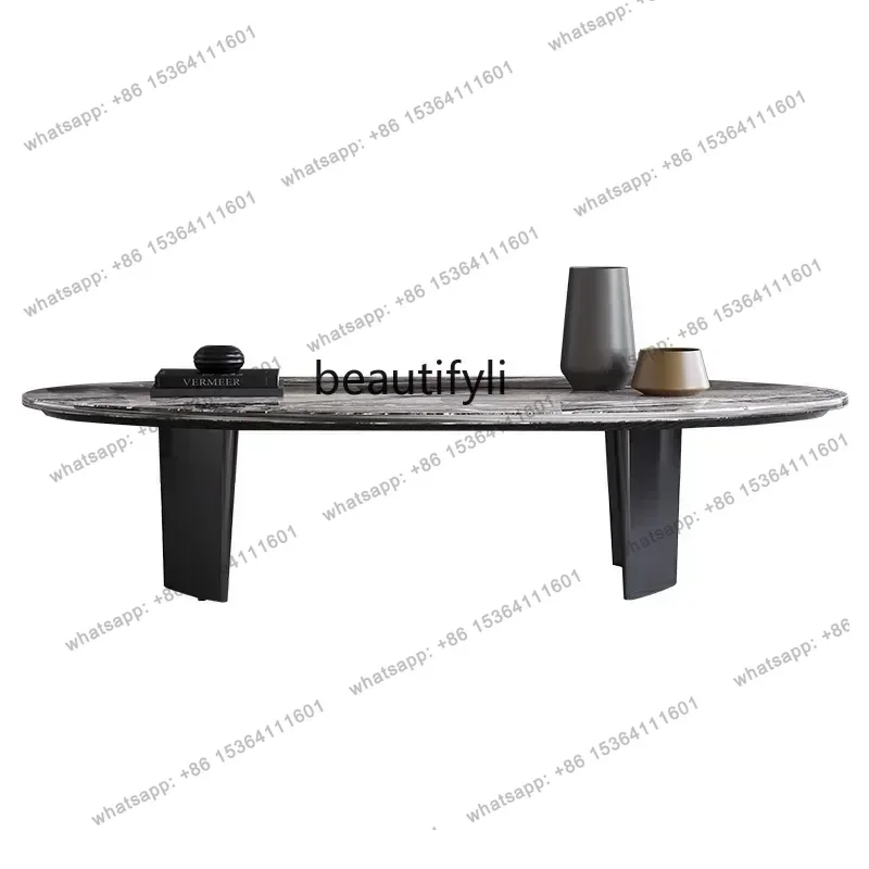 New Venetian brown natural marble coffee table Italian minimalist high-end living room oval coffee tableA16