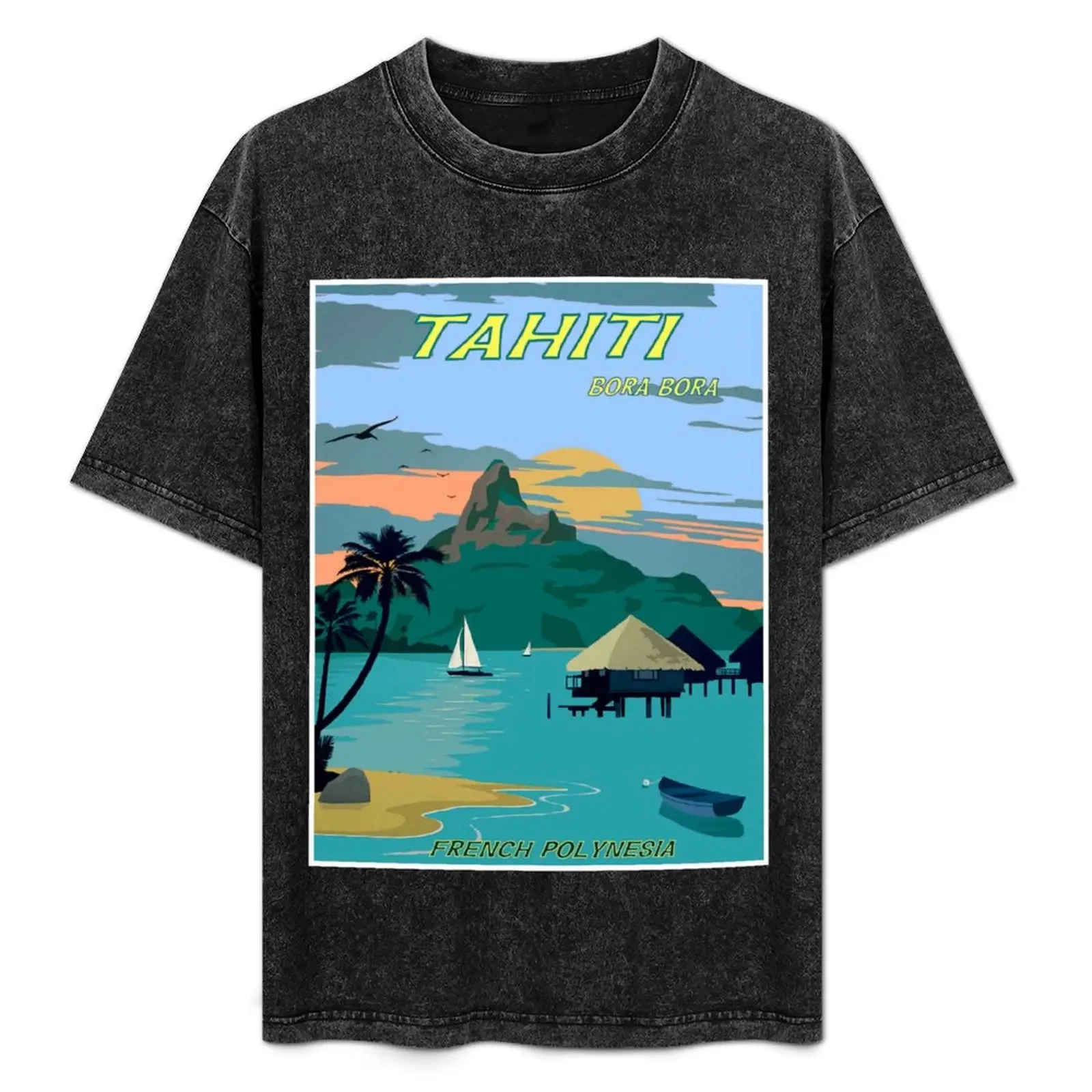 

TAHITI : Vintage Travel to Bora Bora Advertising Print T-Shirt t shirts for man pack white t shirts for man cotton soft T-Shirt