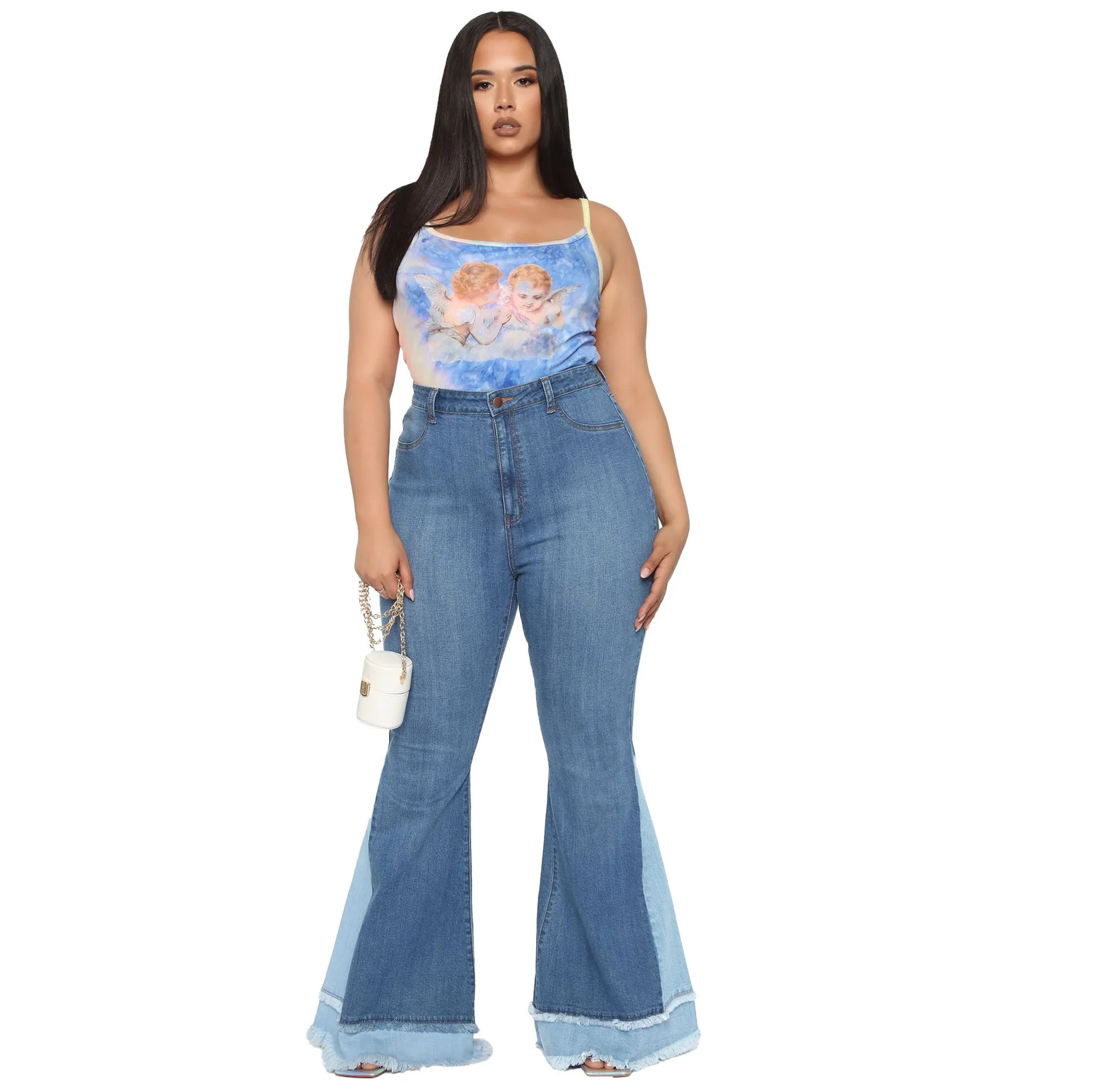 

Y2k Jeans Flare Pants Women Boot Cut Trousers Patchwork High Waist Distressed Washed Vintage Pockets Streetwear Denim Bodycon