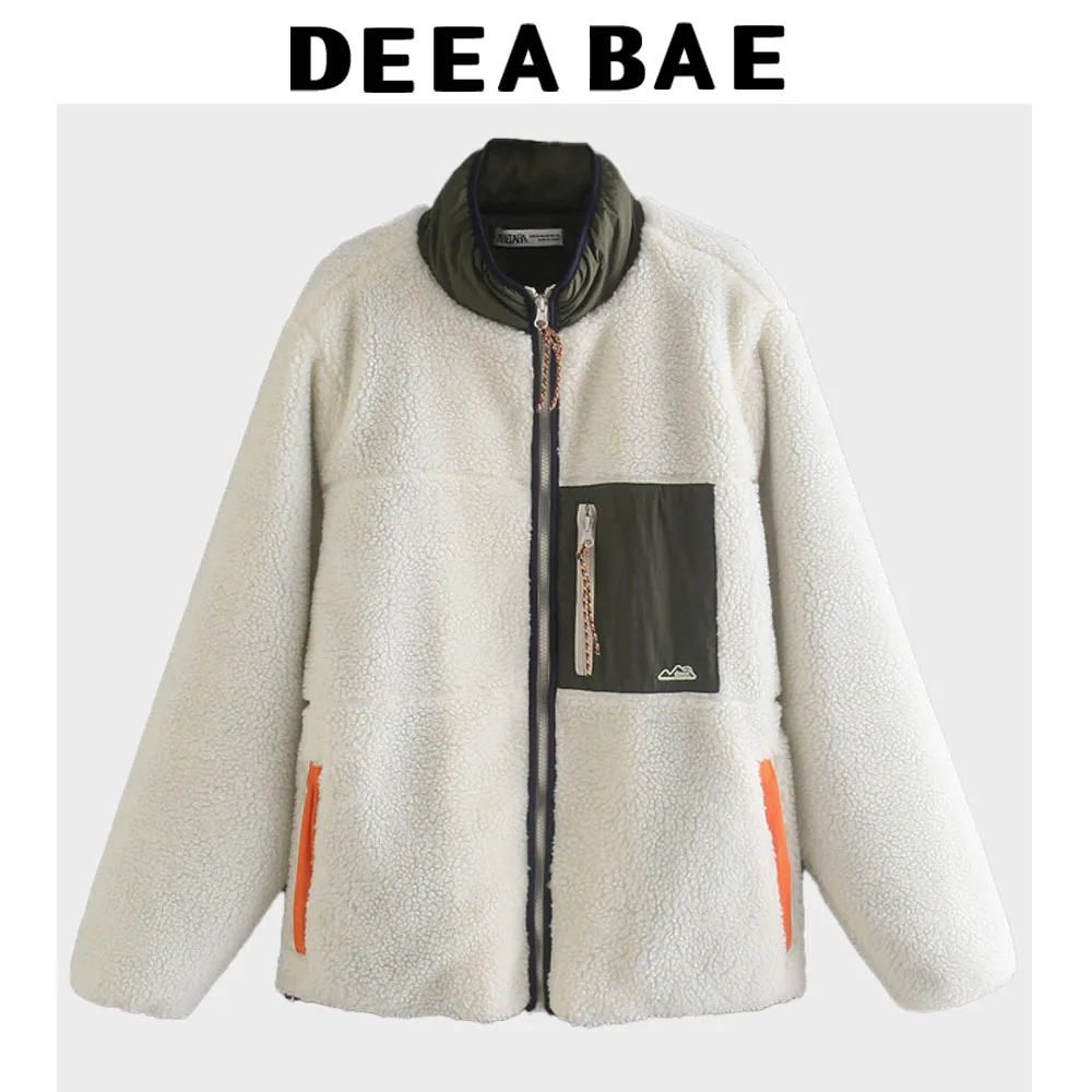 DEEABAE Outdoor Clothing Novelties Warm Faux Lambskin Coat Simple And Versatile Loose Polar Fleece Jacket Top