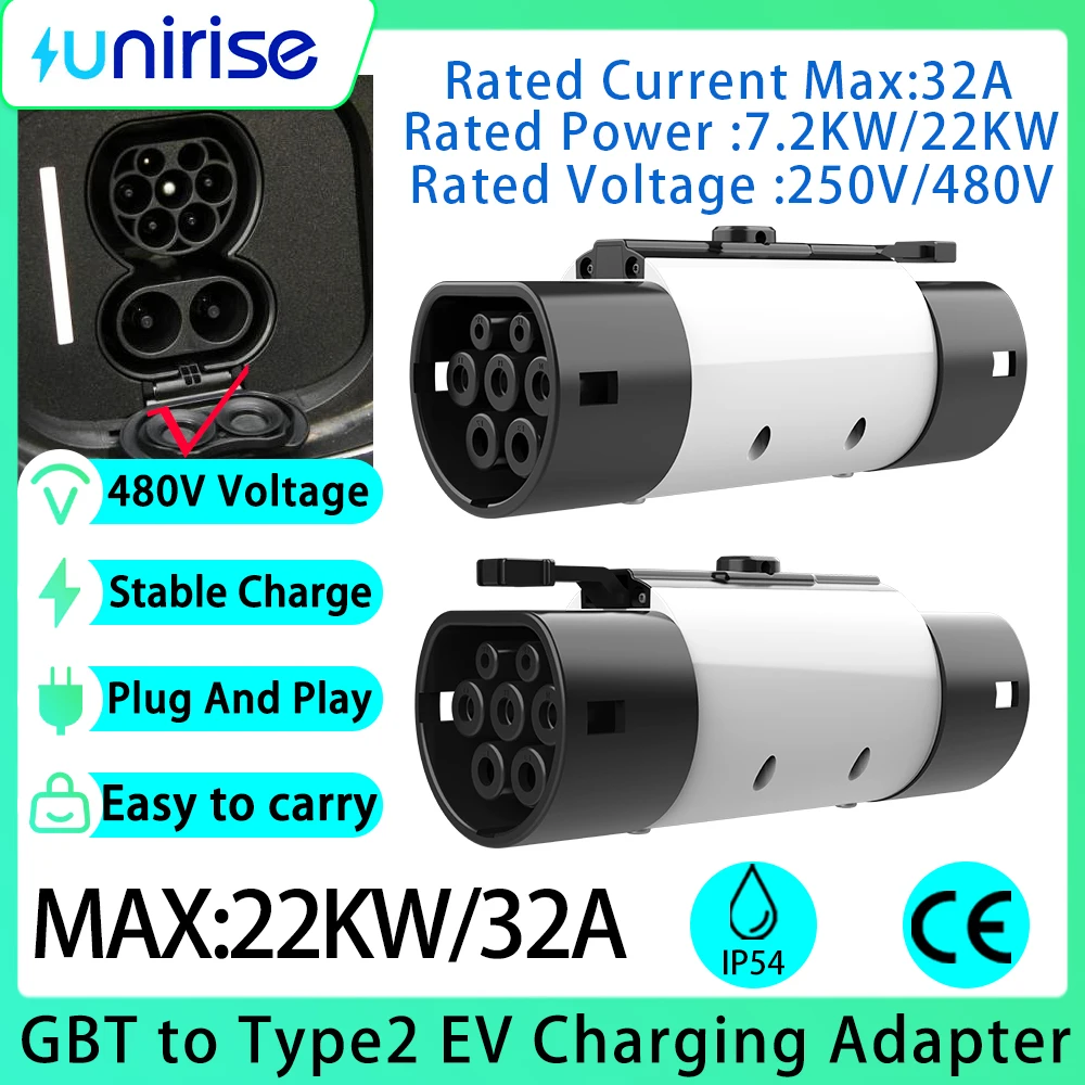 GBT to Type 2 Fast Charging Adapter Converter 22KW 7KW 32A 1/3 Phase for GB/T Charger to Type 2 Electric Car Adaptor Connector