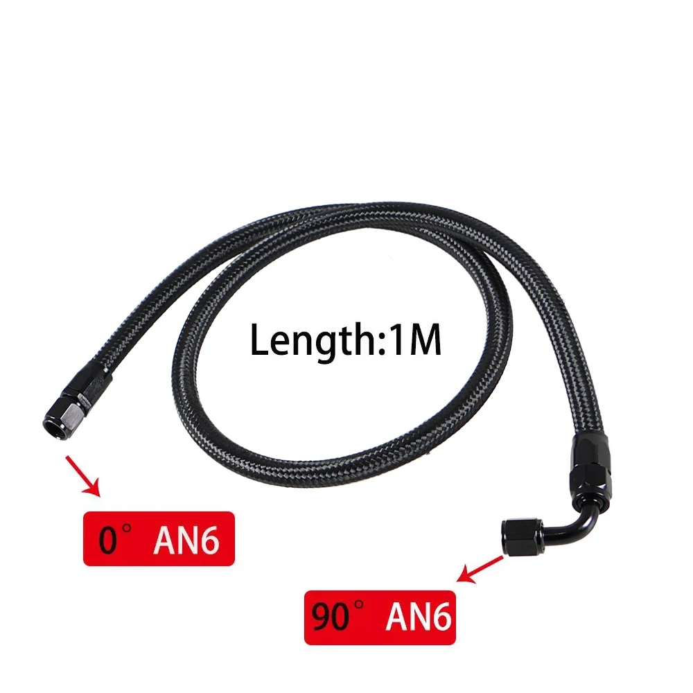 1M 6AN AN6 Schwarz Geflochtene Öl Kraftstoff Armaturen Schlauch Ende 90 + 90 Grad Öl Adapter Kit Öl Kraftstoff schlauch Linie – Detail 3